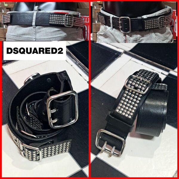Dsquared2 ディースクエアード スタッズ レザー ベルト ブラック メンズ