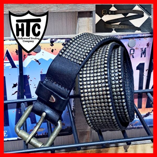 HOLLYWOOD TRADING COMPANY HTC エイチティーシー ユーロ スタッズ レザー ベルト メンズ ブラック