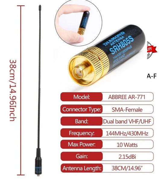 UV-5R、 UV-K5シリーズなどに高感度フレキシブルアンテナ ABBREE AR-771とミニアンテナのセット 送料無料