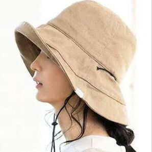 QUEENHEAD クイーンヘッド レディースつば広帽子 UVカット折りたたみアゴ紐付き ラテブラウン