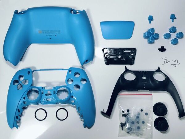 PS5DualSense純正コントローラースカイブルーシェルパーツ洗浄済みセット修理取替用BDM-020新品スティックキャップ付き