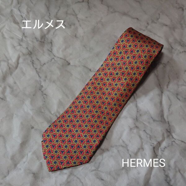 「土日限定値引き」「高級ブランド」HERMES エルメス ネクタイ レッド系 シルク メンズ