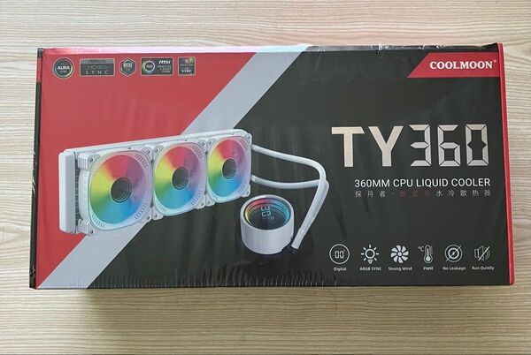 【新品】COOLMOON 簡易水冷クーラー 360mm 温度表示機能付きインフィニティ―ミラー CPUクーラー /ホワイト/訳あり