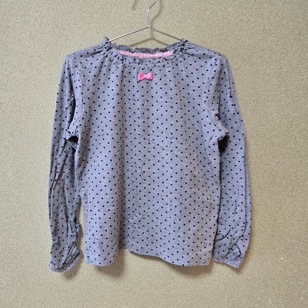 120 ミキハウス★トップス★長袖★Tシャツ★長袖Tシャツ★カットソー★ロンT ロンティー ロンティ★グレー★ドット★水玉★リボン