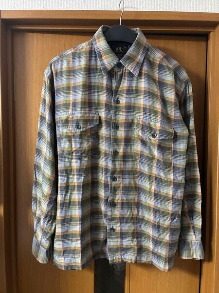 size L RRL ダブルアールエル 初期 三つ星タグ 90's シャツ チェック 長袖シャツ ボタンダウン ネルシャツ