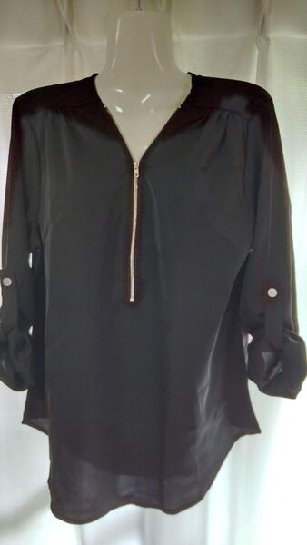 (M〜L)新品 カットソー ブラック 長袖〜半袖