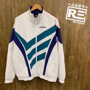 adidas アディダス ジャンパー ブルゾン ジャージ ワンポイント 80s 90s フルジップ ホワイト XL ビッグサイズ