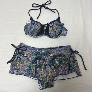 マルイ ru 水着 9号 ネイビー系 ビキニ ショートパンツ セパレート ホルターネック 日本製