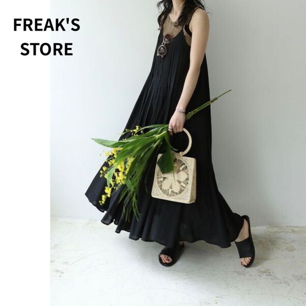 FREAK'S STORE フリークスストア インド キャミマキシワンピース バックリボン ロングワンピース ブラック