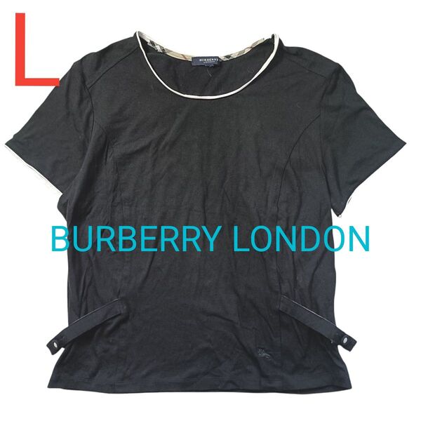 BURBERRY 半袖カットソー 黒 ブラック 春夏 シンプル ノヴァチェック ロゴ刺繍 4 三陽商会 Tシャツ パイピング