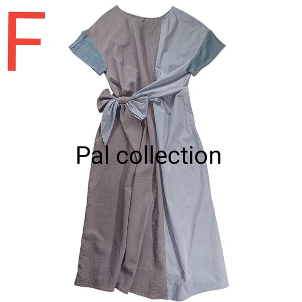 Pal collection パルコレクション タグ付き未使用品 異素材ドッキングワンピース リボン 半袖 オーバーサイズ