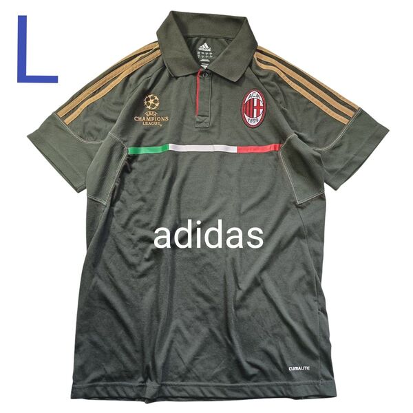【激レア】ACミラン UEFAチャンピオンズリーグ ポロシャツ adidasアディダス L サッカーウェア フットサル カーキ