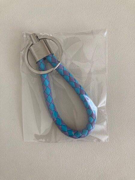 【新品未使用】水色と紫の編み込みキーホルダー