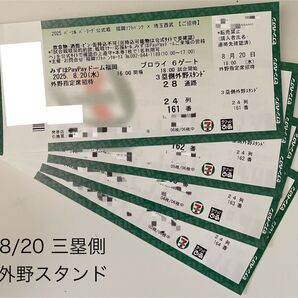 2025年8月20日(水)福岡ソフトバンクホークス対埼玉西武ライオンズ戦 チケット4枚
