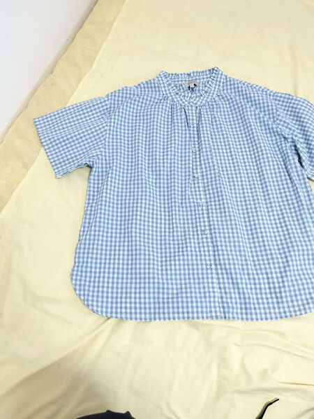 新品★isora イソラ ギンガムチェック ブラウス ブルー Lサイズ 半袖