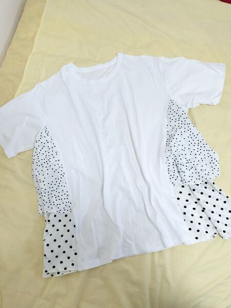 新品★水玉フリルホワイトchouchou ビッグサイズカットソー 綿100% 定額4290円
