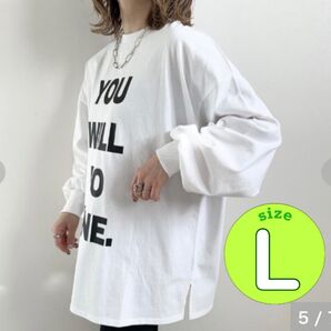 完売品 しまむら aquaist mayo Tシャツ ロゴ ホワイト ロンT L ロングtシャツ カットソー tシャツ トップス