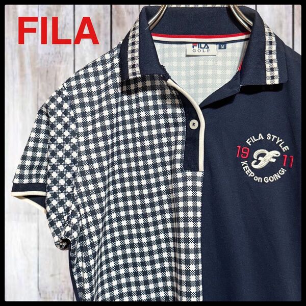 FILA GOLF フィラゴルフ ギンガムチェック柄半袖ポロシャツ Mサイズ