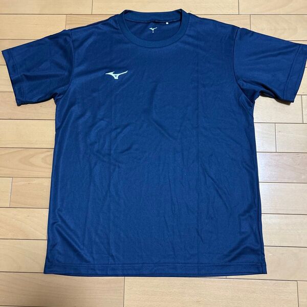 USED美品ミズノ半袖TシャツメンズMネイビートレーニングシャツ 吸汗速乾