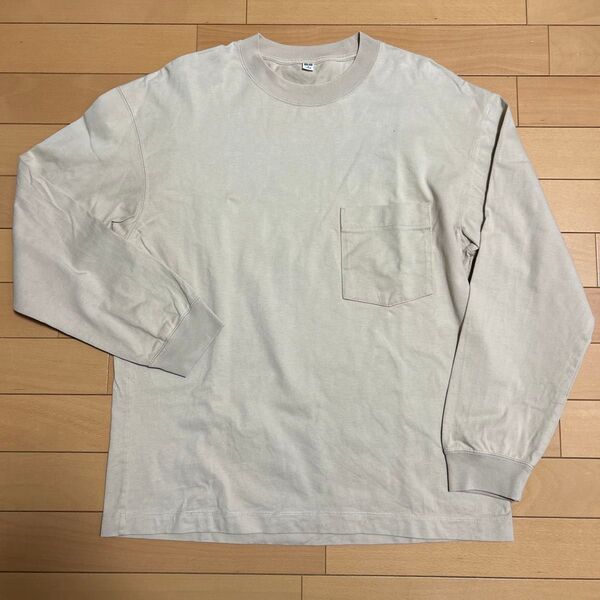 USEDユニクロ長袖TシャツメンズMロングスリーブベージュUNIQLOカットソー