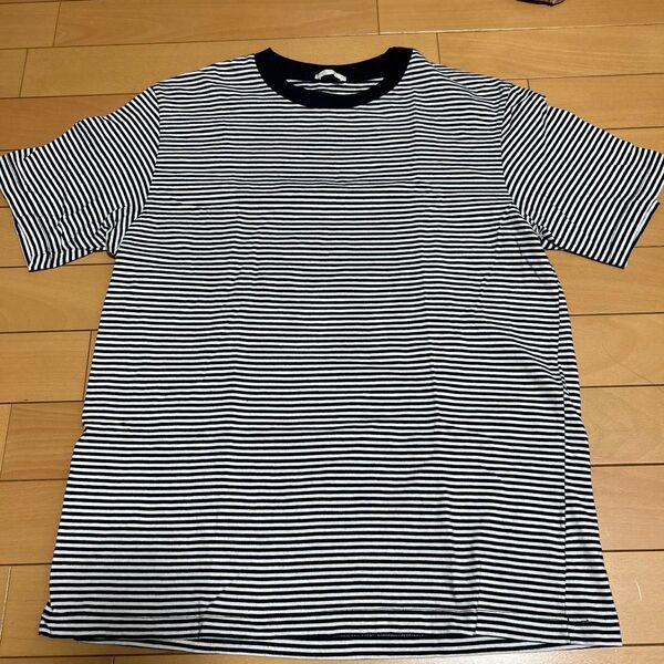 USED極美品GUメンズボーダーTシャツM半袖紳士MENS黒白カットソー