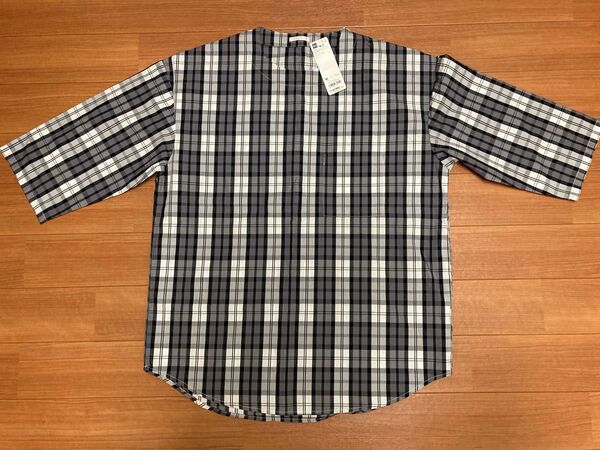 新品☆GU ビックプルオーバーシャツ 7分袖 M チェック柄 ブラウス