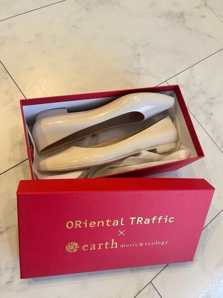 Oriental Traffic × earth レインシューズ フラットパンプス ベージュ