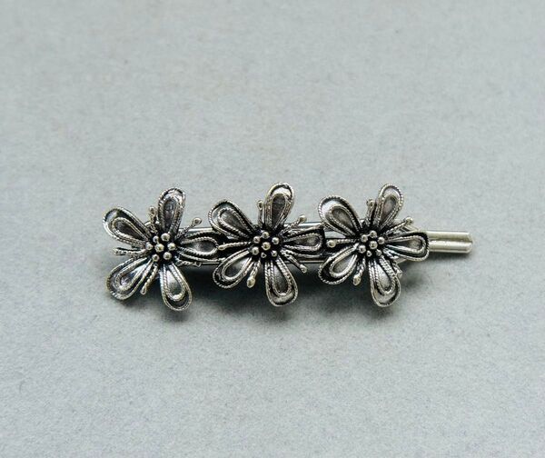 SVフラワーモチーフバレッタ シルバー925お花柄ヘアアクセサリー カレンSV