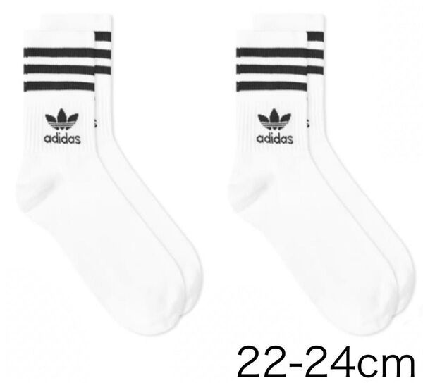 新品 アディダス 22-24cm ソリッド ミッドクルーソックス 白2足セット