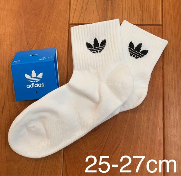 新品 アディダス 25-27cm ミッドカット アンクルソックス 白1足セット