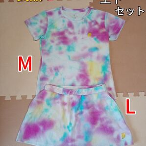 美品 prince プリンス テニス 上下 セット セットアップ レディース テニスウェア タイダイ柄 半袖 シャツ スコート