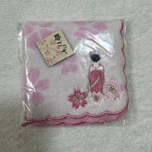 ハンドタオル 桜 舞妓 ピンク 刺繍 新品 未使用