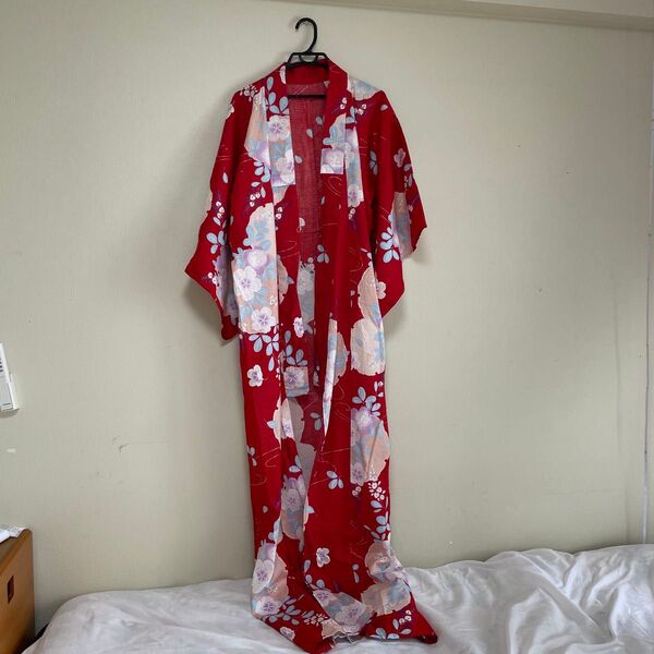 赤 花柄 浴衣 花火大会 お祭り 可愛い