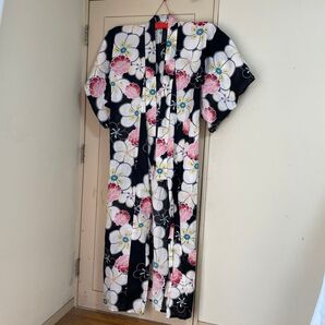 花柄 浴衣単品 黒地 ピンク 白 大人浴衣