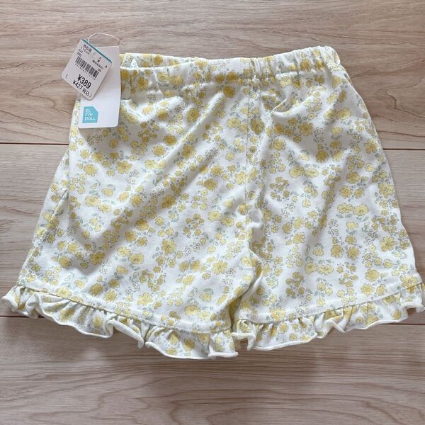 新品タグ付き 花柄フリルショートパンツ 110 イエロー 女の子 短パン
