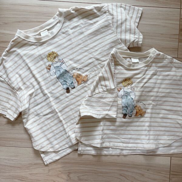 tete a tete ボーダー ベージュ イラスト Tシャツ 半袖 カットソー