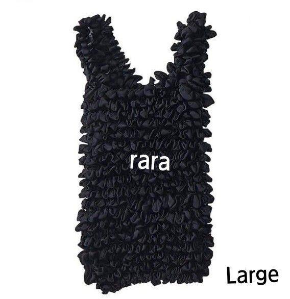 raraぐーんと伸びる伸縮自在ストレッチエコバッグLarge ブラック黒 くしゅくしゅ絞りモコモコ 買い物大容量 畳まない 折り紙