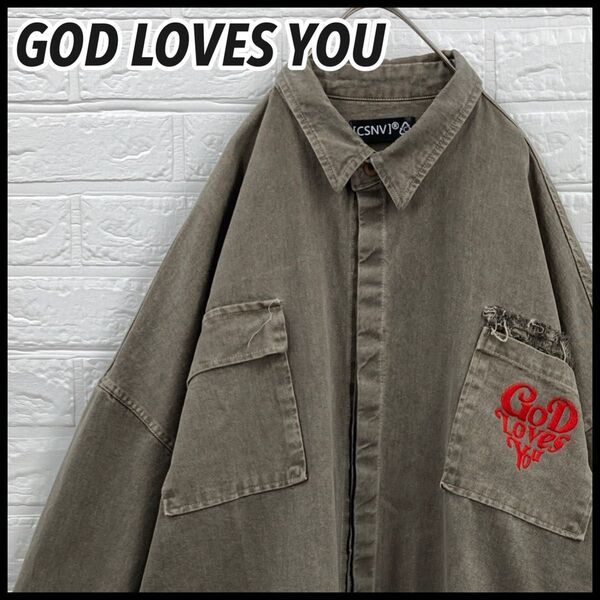 【激レア】GOD LOVES YOU 刺繍 ダメージフィッシャーマンジャケット