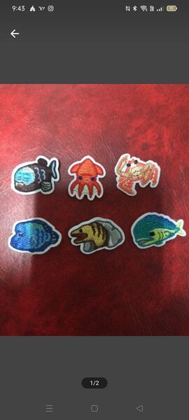 新品未使用★海の魚 タコ 蟹 刺繍アイロンワッペン アップリケ ワンポイント 6点セット 入園入学準備