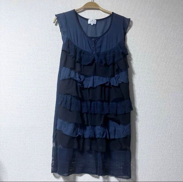 LANVIN enbule ノースリーブチュニック フリルトップス ブラウス 薄手