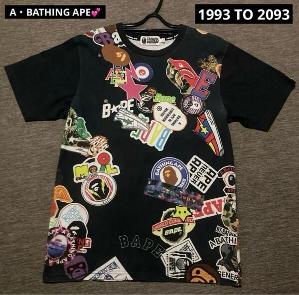 最終値下げ 希少 デザイン 激レア 高級 A・BATHING APE アベイシングエイプ BAPE エイプ Tシャツ ブラック