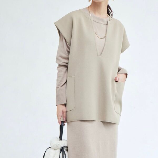 Chez toi スリットネックニットプルオーバー ニットワンピース ベスト 3wavy