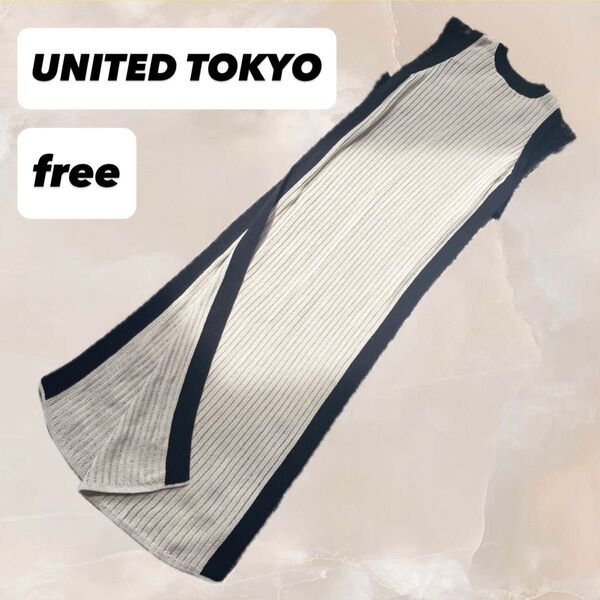 UNITED TOKYO ノースリーブ WASHI ニットワンピース フリーサイズ ロング ワンピース 美濃和紙 レイヤード