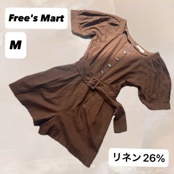 Free's Mart ブラウン ショート丈 オールインワン コンビネゾン M 半袖 リネン 麻