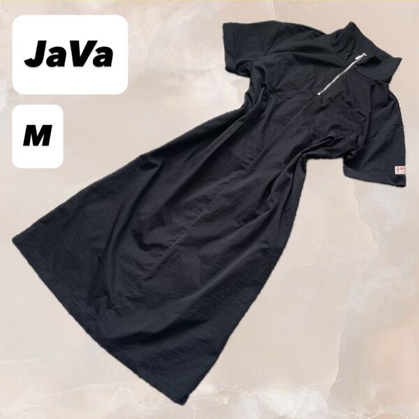 Java 別注 クラシカルエルフ コットンライクハーフジップ 半袖 ワンピース マキシ丈 ロングワンピース 春夏 ブラック M