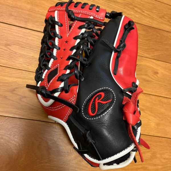 極美品 Rawlings ローリングス 軟式野球グローブ 外野手用 赤黒