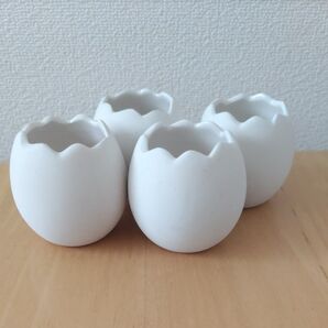 卵型 陶器 容器 4個セット ホワイト 多肉植物 鉢