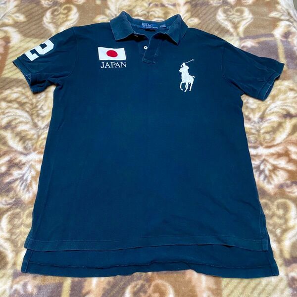 ポロ ラルフローレン ビッグロゴ 刺繍 半袖 ポロシャツ L 黒 ブラック POLO RALPH LAUREN メンズ JAPAN