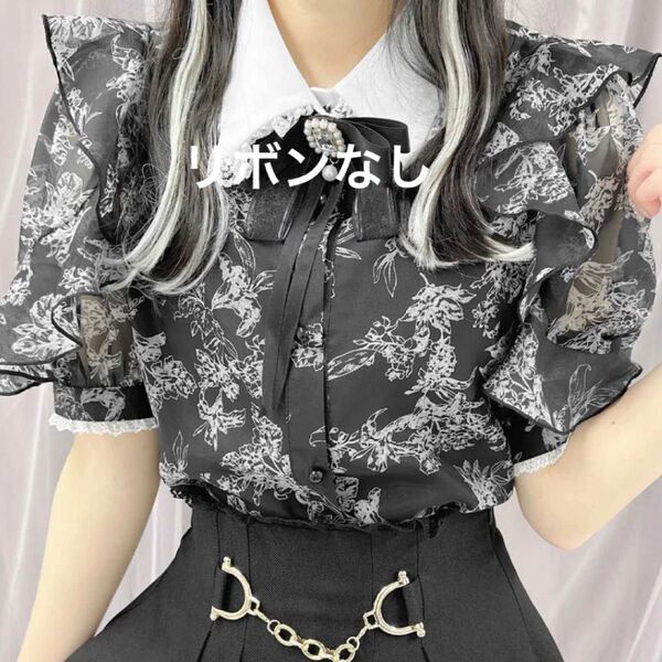 ROJITA(ロジータ) 花柄シアーブラウス (ブラック)黒 花柄 ブラウス ※リボンなし 量産型 フリル