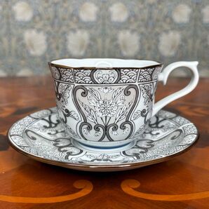 コーヒーカップ カップソーサー グレー 和食器 古伊万里 ティーカップ 和食器 和柄 唐草模様 珈琲碗皿 エレガンス モノトーン